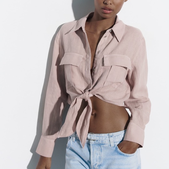 Zara long sleeve button down cropped top - Picture 1 of 6